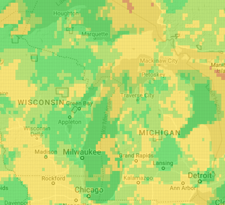 Map of Michigan showing late blight risk.